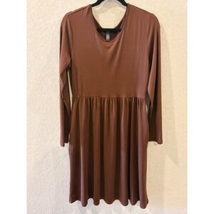 DB Moon Womens Brown Long Sleeve Empire Waist Pocket Dress Medium